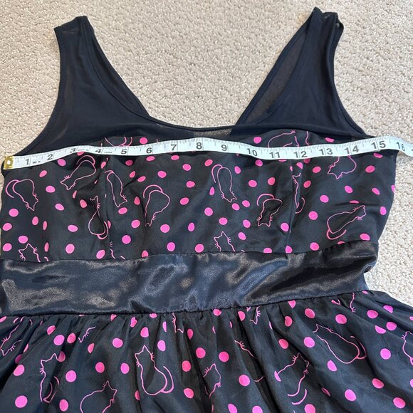 Hot Topic Dress Kitty Cat Retro Pinup Polka Dot Black Pink 50s Rockabilly MEDIUM - Picture 5 of 11